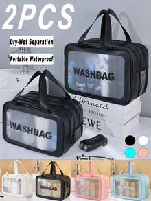 2/1 geantă de machiaj de călătorie cu strat dublu, geantă de toaletă din PVC, geantă organizatoare multifuncțională, suport pentru pensule de machiaj, geantă de depozitare pentru cosmetice, geantă cosmetică separatoare pentru umed și uscat, esențială pentru călătoriile de toamnă, organizare și depozitare, geantă de plajă, geantă de mână, potrivită pentru ruj, pensule de machiaj, creioane de machiaj, fard de pleoape, oglindă, creion de ochi, luciu de buze, îngrijire a pielii, periuță de dinți, cupă pentru periuță de dinți, săpun, șampon, pieptene, ceas, telefon, colier, bijuterii, produse digitale, depozitare - Multicolor - Vizualizare 3