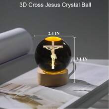 3D Crystal Cross Jesus Figurine Statue, 3D Jesus Nativity Scene Crystal Ball Night Light With Cross Decor, Laser Engraved Crucifix Easter Decoration Christian Catholic Religious Gifts - Multicolor - View 3