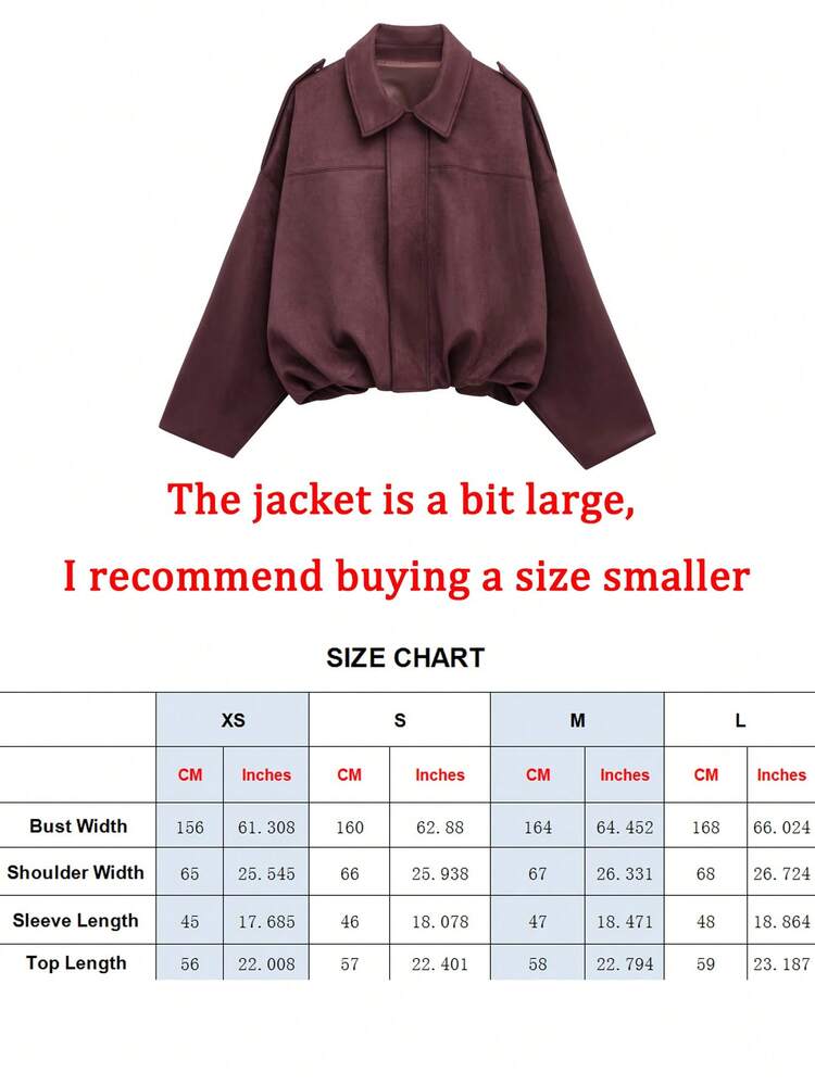 Jaqueta Bomber Feminina, Casaco de Primavera, Jaqueta Retrô de Manga Longa Solta com Zíper, Jaqueta de Novo Estilo, Agasalho Verde - Vinho - Visão 2