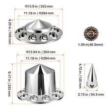 Rear Front Axle Wheel Covers, Spiked Axle Cover For Semi Truck, ABS Rust-Resistant Lug Nut Covers, Universal Fit, Installation Tool Included, 2 Front And 4 Rear Axle Hub Covers Combo Kit - 13.90x4.25 inch and 13.94x9.17 inch - 查看 10