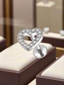 1pc Stainless Steel Heart Shaped Earring, Nose Stud, Lip Stud, Body Piercing Jewelry - Silver - View 4