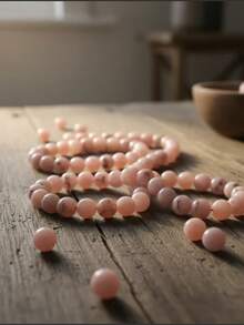 Ópalo Rosa Bola Lisa Piedra Natural Redonda para bisuteria - 3 tiras - Ver 3