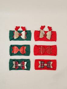 3pcs/Set Christmas Reindeer Bow Baby Headbands, Red & Green Soft Comfortable Glitter Bow Infant Hair Accessories - Multicolor - View 2