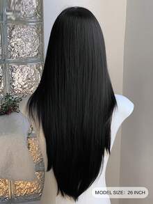 SHUDUO 1 件合成耐热直发假发，黑棕色，中分，纤维制成，适合日常使用，自然逼真（不含配件） - Dark Brown - 查看 4