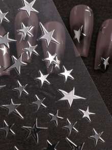 3 Peças de Adesivos de Arte de Unhas Assimétricos de Estrela - Elementos Decorativos de Natal, Ano Novo e Ano Novo em Preto, Branco, Prata, Design de Arte de Estrela Assimétrica no Estilo Y2K, Adequado para Uso Diário, Casamento e Feriados de Mulheres, Adesivos de Arte de Unhas Descartáveis, Tema Minimalista Y2K, Fácil de Colar Decorações de Unhas