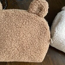 Personalized Cute Plush Bear Ear Makeup Bag For Girl, Soft Fleece Cosmetic Pouch With Zipper, Large Capacity Travel Toiletry Bag, Portable Makeup Organizer, Storage Bag For Daily Use, Gifts, And Travel Essentials, Cute Gift For Girls - Multicolor - View 5