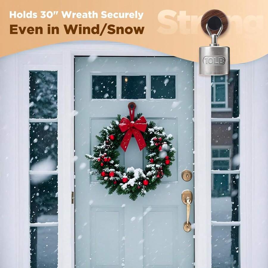 Suction Cup Wreath Hanger, Adhesive Wooden Wall Coat Hooks, Farmhouse Decorative Natural Walnut Wood Towel Hooks For Front Door/Glass Window/Over Door/Outdoor/Kitchen, Hanging Hats Towels Robe Clothes Keys Bags Jackets Christmas/Thanksgiving/Halloween/Christmas Decor, Practical Home Storage Items - Multicolor - View 1