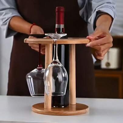 Bottle - Glass Rack  A Wooden, Tabletop Wine Glass Storage Rack, A Standalone Wine Accessory Storage Rack, With A Multi-Hole Positioning Cup Holder, Stable Without Tilting. Practical And Beautiful For Home Display Items.