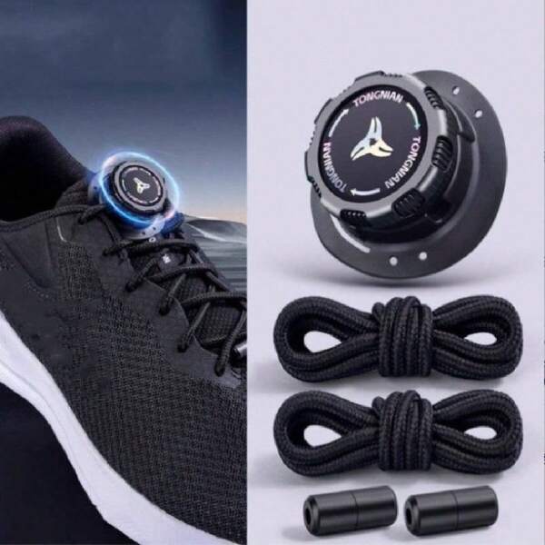 1 par de sujetadores de cordones sin atar de estilo holgado y unisex con botón giratorio, cordón de zapato gris grueso y redondo con clip de bloqueo