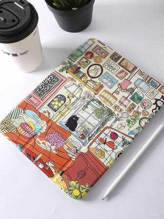 1pc Transparent Pencil Slot 3-Fold Cat House Painted Tablet Case, Built-In Pencil Slot, 3-Fold Stand, TPU Soft Edge Protection Anti-Fall Wear-Resistant, Magnetic Sleep/Wake, Minimalist/Retro/Literary/Childlike/Cute 3-Fold Tablet Case, Suitable For IPad Mini4/Mini5/Mini6/Mini7/Air/Air2/9.7/10.2/10.5/Air4/Air5/10.9/Pro 11-Inch/10th Gen/Air 11-In.(M2)-2024/Pro11-In.(M4), Pen Not Included