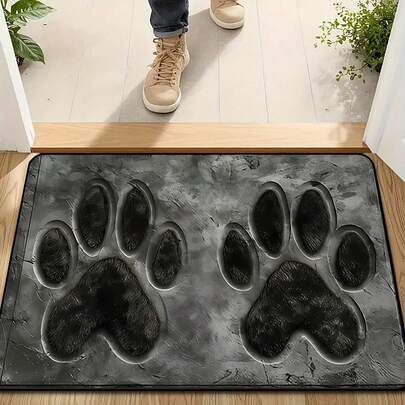 1pc Luxury Grey Dog Paw Print Carpet, Pet Mat, Super Dense Short Plush Fabric, 1000g/㎡, Durable & Machine Washable, Suitable For Office, Hallway, Entrance, Bedroom, Kitchen, Pet-Friendly Home Decor, Can Be Used As Holiday, Housewarming, Pet Lover Gift, Xmas, Modern Home Floor Decor!