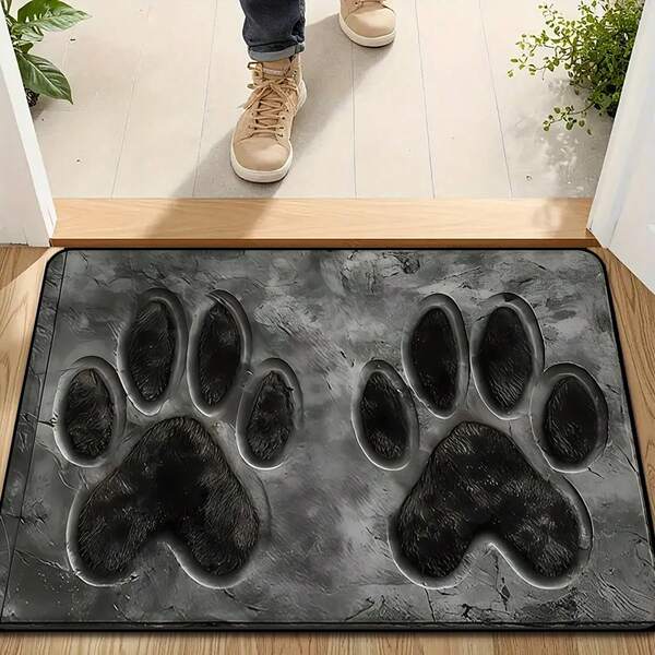 1pc Luxury Grey Dog Paw Print Carpet, Pet Mat, Super Dense Short Plush Fabric, 1000g/㎡, Durable & Machine Washable, Suitable For Office, Hallway, Entrance, Bedroom, Kitchen, Pet-Friendly Home Decor, Can Be Used As Holiday, Housewarming, Pet Lover Gift, Xmas, Modern Home Floor Decor!