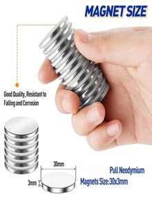 5pcs, 30x3mm Neodymium Iron Boron Super Strong Magnets - Heavy Duty Permanent Rare Earth Round Disc Magnets, Double-Sided Adhesive, Suitable For DIY Crafts, Model Building, Refrigerator Magnets, Office Supplies & Creative Projects - Silver - View 4
