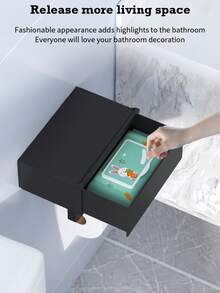 1pc No Drill Wall-Mounted Toilet Paper Holder With Shelf & Wet Wipe Storage Box - Heavy-Duty Plastic, White Bathroom Shelf, Space-Saving Adhesive Backing (No Screws/Holes) For Toilet Paper, Wipes, Phone Holder, Wipes -