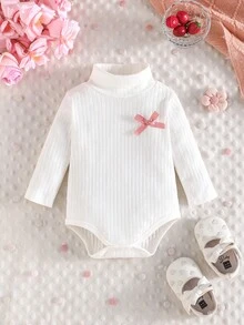 3pcs/Set Infant Baby Casual Cute Bow Ribbed Long Sleeve Bodysuit