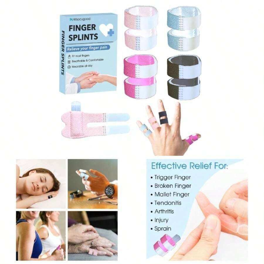 4Pcs Color Thumb Finger Splint, Finger Splints, Finger Brace, Injured Mallet Finger, Broken Fingers Straightening, Or Support Fingers, Suitable Thumb, Index, Middle, Ring, Pinky Finger - 彩色 - 查看 1