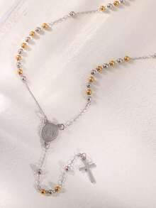 1pc 3mm Laminado Guadalupe Rosary,Stainless Steel Virgin Mary Y Necklace, Gift For Valentine's Day, Mother's Day - Multicolor - View 11