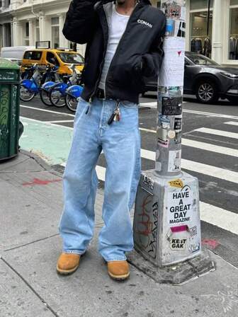 Teen Boys' Pocket Loose Wide Leg Casual Jeans