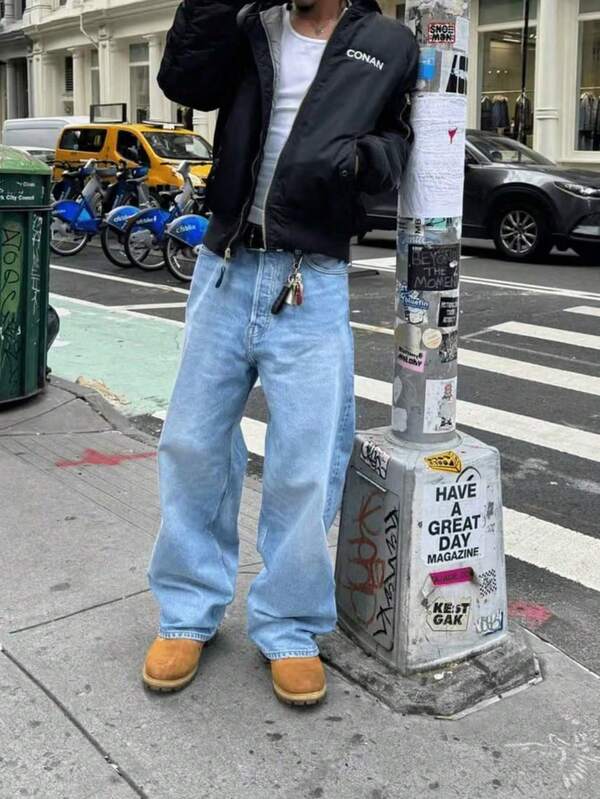 Teen Boys' Pocket Loose Wide Leg Casual Jeans