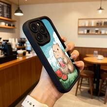 Watermelon Hamster Design Black Edge Phone Cover, Light Blue With Animal Drinking Watermelon Juice Illustration, Ideal For Daily Use In Cafes And Casual Spaces Suitable For Apple Series Phones - Burgundy - View 6