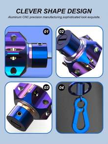 2个钛阳极氧化摩托车钥匙帽 - 蓝黑渐变色，钛合金钥匙套带登山扣，通用型，适用于电动滑板车、Niu、Vespa、定制摩托车，个性化通用替换钥匙头（钛表面处理）
