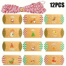 12pcs Christmas Pillow Boxes With Ropes, Candy Packaging Boxes, Christmas Party Gift Packaging Advent Calendar Gift Packaging Box Christmas Matching Supply - Multicolor - View 8