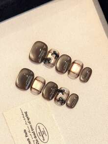 10pcs Handmade Giant Starry Sky Cat Eye Plaid 3D Bow Nail Stickers, Suitable For Women And Girls' Daily Life, Parties, Balls, And Gifting To Friends. The Acrylic Nail Stickers Are Simple, Cute, And Versatile. The Short Nail Sticker Set Includes Jelly Gel And Anti-Slip Stickers.