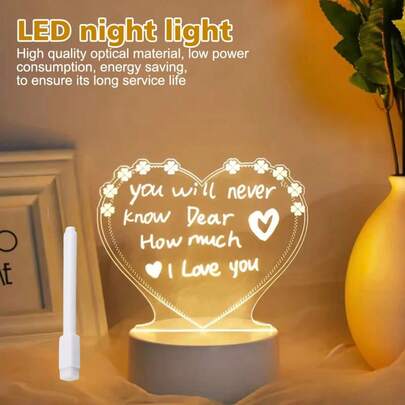 1 pièce Tableau d'écriture 3D créatif avec lampe de nuit, stylo effaçable, lampe de nuit à LED alimentée par USB, lampe d'ambiance, décoration de maison, décoration de chambre à coucher, décoration de mariage, décoration de Noël, décoration de vacances