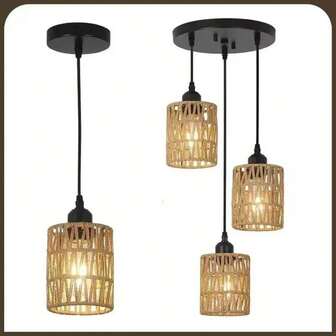 3pcs Vintage Iron Pendant Light Shades With Jute Rope - Industrial Style Metal Cage Design For Bedroom, Living Room, Farmhouse Decor (Excluding Wires And Light Bulbs)
