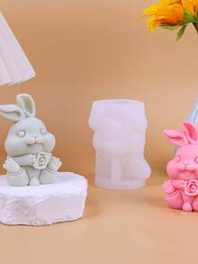 Molde de silicona multifuncional en forma de conejo y conejo de orejas grandes para hacer calentadores de manos y aromaterapia - Blanco - Ver 2