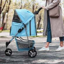 MoNiBloom Cochecitos plegables para perros pequeños con cubierta para el clima, carrito de paseo para mascotas de 3 ruedas para perros y gatos con cesta de almacenamiento y soporte para tazas, malla(Verde (Mint Green)) - Tipo 4 - Ver 3