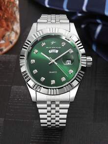 RICECGO 1 件男士商务石英表，奢华时尚男士腕表，带夜光双日历显示，不锈钢表带，适合日常佩戴，是情人节或生日送给男士的理想礼物 - 銀色 - 查看 12