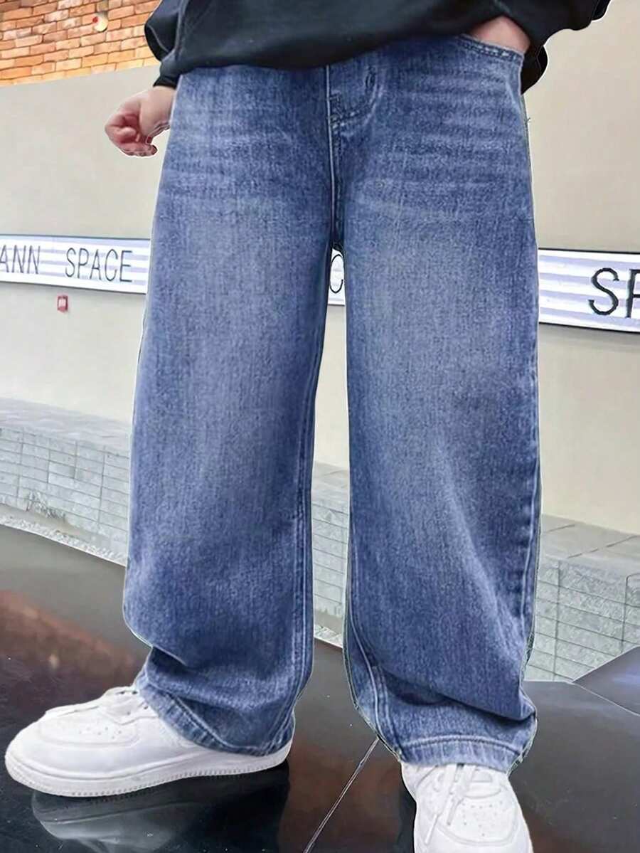 Quần jeans denim đa năng thường ngày cho bé trai tuổi teen/thanh thiếu niên - Rửa nhẹ - Xem 1