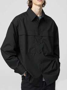 男士秋冬户外实用衬衫，拼接设计，大口袋，时尚休闲户外衬衫，长袖纯色简约款，适合户外休闲、运动、钓鱼、通勤等场合。