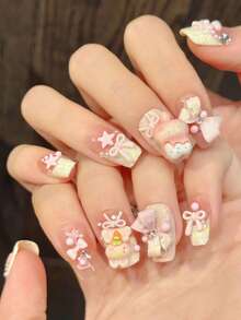 10 Stücke rosa Fake Nägel mit französischer Spitze, ultra-flexibel und langanhaltend, Fake Nägel für Frauen Nail Art Dekoration