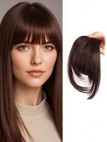 Perucă cu clips cu breton francez 1 buc, perucă sintetică densă și naturală, păr drept cu perciunii, potrivită pentru femei blonde, 15 cm, cu agrafă de păr, agrafă de păr, agrafă de păr