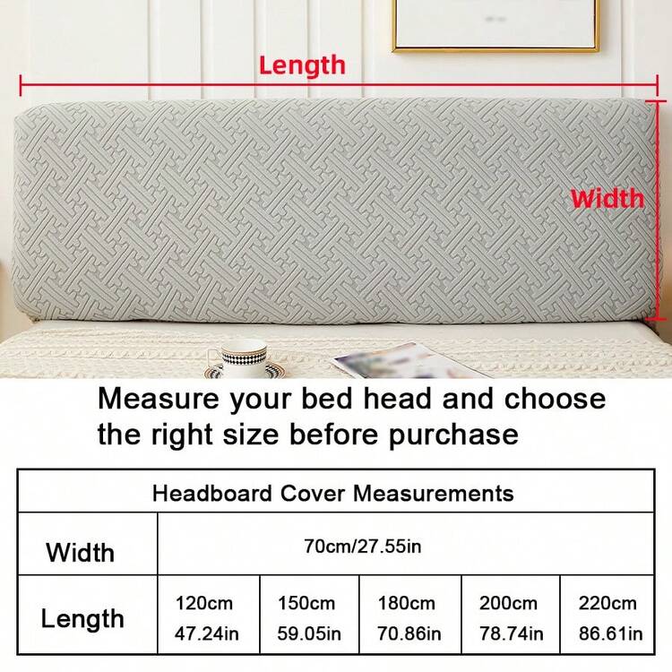 1pc New Patterned Dustproof Headboard Cover, Solid Color Full Wrap Headboard Protector Cover, Home Decor Elastic Jacquard Plush Headboard Cover, Suitable For Furniture Protection And Decoration - Light Grey - View 3