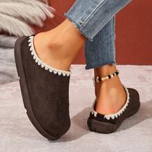 نعال نسائية كاجوال للخارج موديل 2025، لون أحادي ذو بطانة فرائية رجعية، للارتداء المنزلي في فصلي الخريف والشتاء