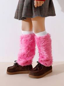 1双女童时尚仿毛皮腿套，保暖蓬松，亮丽色彩，经典百搭简约冬季腿套 - 彩色 - 查看 19