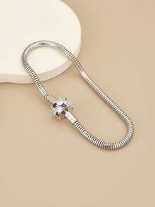 1pc Fashionable Charm Cubic Zirconia Snake Chain Stainless Steel Bracelet For Men & Women, Red Heart, Heart Lock, Suitable For Party, Daily Wear, European & American Style, Personalized, Generosity, Cubic Zirconia, Wedding Jewelry, Gift For Girl, Relative, Friend, Birthday, Valentine's Day, Gift For Lover - Silver - View 20