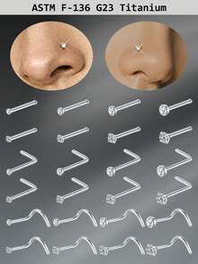 CIZME 1pc/Set 20G Titanium Steel G23 Nose Rings For Women Men,Silver Clear Diamond CZ L Shaped Nose Studs Top 1.5mm 2mm 2.5mm 3mm CZ Nose Piercing Jewelry Nose Ring Studs Jewelry - Silver - View 1