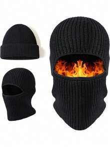 2-In-1 Balaclava Knit Hat, Unisex Warm Ski Mask Beanie, Windproof Face Cover, Soft & Comfortable, Fashionable & Versatile - Multicolor - View 1