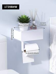 1pc No Drill Wall-Mounted Toilet Paper Holder With Shelf & Wet Wipe Storage Box - Heavy-Duty Plastic, White Bathroom Shelf, Space-Saving Adhesive Backing (No Screws/Holes) For Toilet Paper, Wipes, Phone Holder, Wipes -