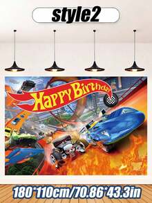 Hot Wheels Theme - Racing-Style Party Decoration Background Cloth, Birthday Party And Various Festival Party Celebration Background Wall Decoration And Arrangement, Bedroom And E-Sports Room Background Wall Decoration And Arrangement. - Multicolor - View 10