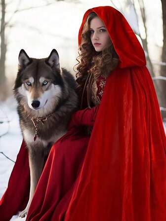 1PC Medieval Christmas Cape Costume (90-150 Cm) - Golden Velvet Hooded Santa Claus Cape, Suitable For Holiday Role-Playing, Christmas Parties And Holiday Performances - Red Thick Plush Winter Cape