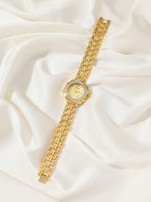 CARYINO Unique Niche Design Rhinestone Dial Classic Fashion Strap, Elegant Gold & Silver Color Women's Wrist Watch, Suitable For Daily Wear, Holiday Gift, Fashion Accessory