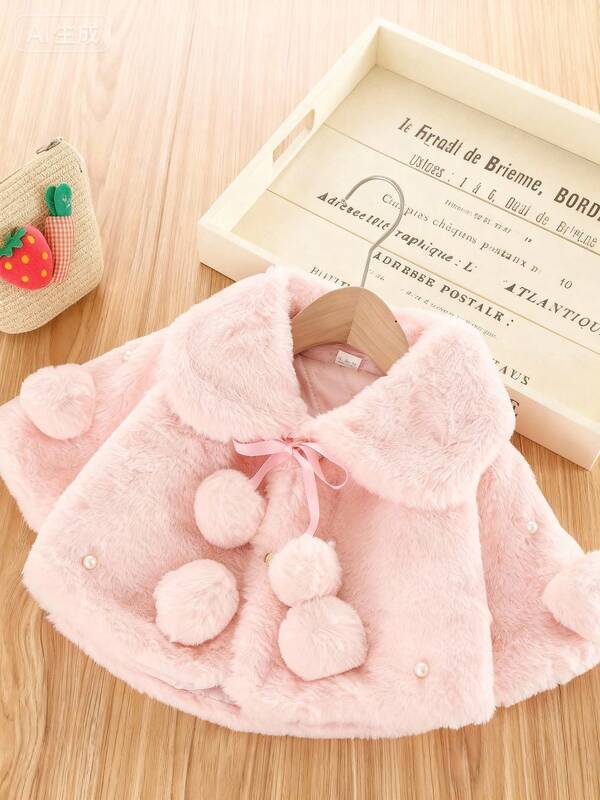 Ropa de invierno para bebé niña, abrigo de capa con solapa ancha, manga de murciélago larga, decoración de perlas
