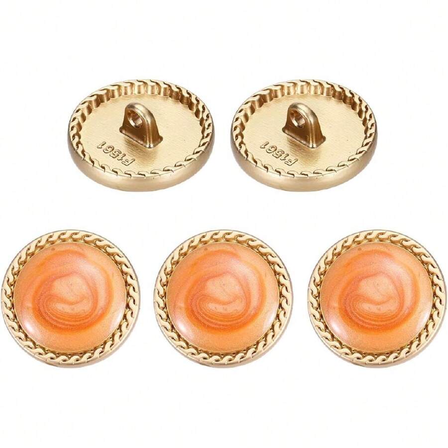 Metal Vintage Gold Button 15 Rounetal Sewing Button Alloy Shank Replacement For Women's Suit Woolen Coat Shirt Dress Sewing Orange Pack Of 5,25526598 - 橘色 - 查看 1