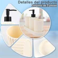 Dispensador Jabón Líquido Set, 1*300ml Dispensador + 2 Vaso para Cepillo de Dientes + Plato, Material de Plástico con Bomba Negra, Ideal para Cocina, Baño, Shampoo, Lotion, Blanco - Blanco - Ver 4