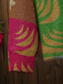 Plus Size Women Vintage Colorblock Floral & Leaf Print Long Sleeve Casual Knit Cardigan